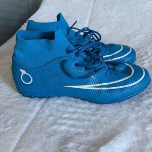 Blue Turf Soccer Shoes High Top Ankle Sock Cleats Mens Training Sneakers Size 11